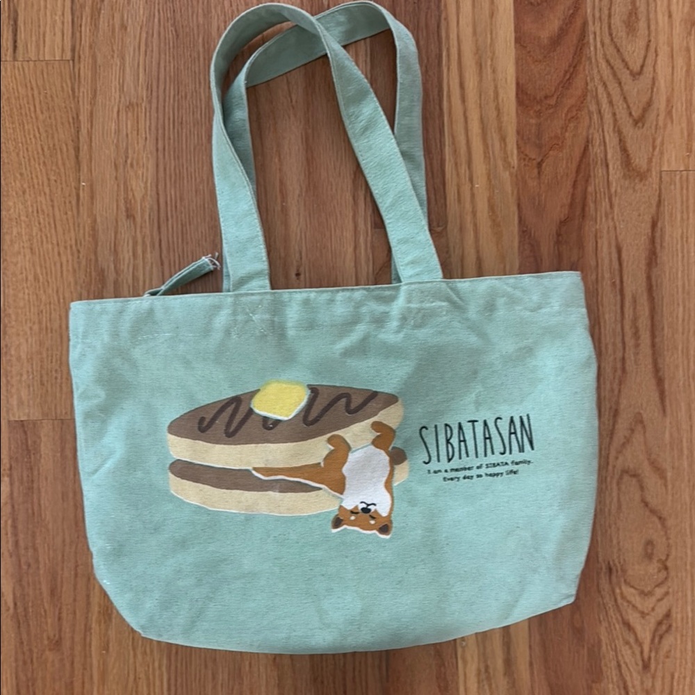 CUTE Green Canvas Zippered Tote Featuring SIBATASAN a Shiba Inu